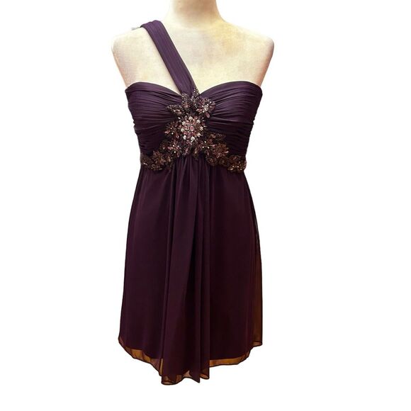 Xscape Dresses & Skirts - Xscape One Shoulder Jewel Detail  Midi Dress Size 12 Purple Eggplant Color
